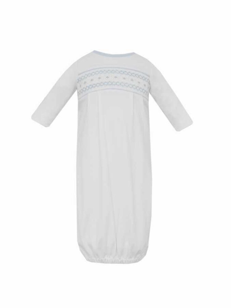 Petit Bebe White with Blue Smocked Knit Sac