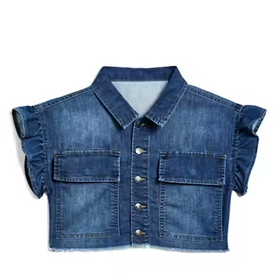 Tractr Denim Ruffle Sleeve Crop Top