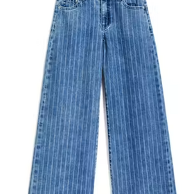 Tractr Heart Patch Pocket Striped Wide Leg Jean