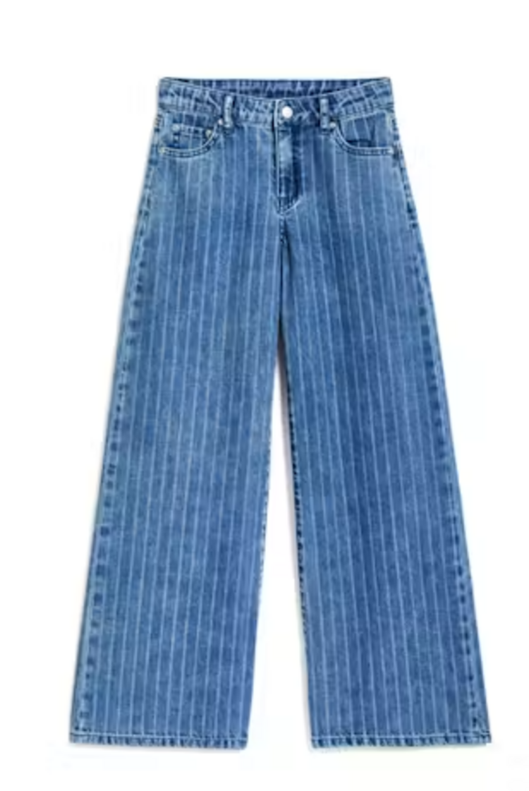 Tractr Heart Patch Pocket Striped Wide Leg Jean