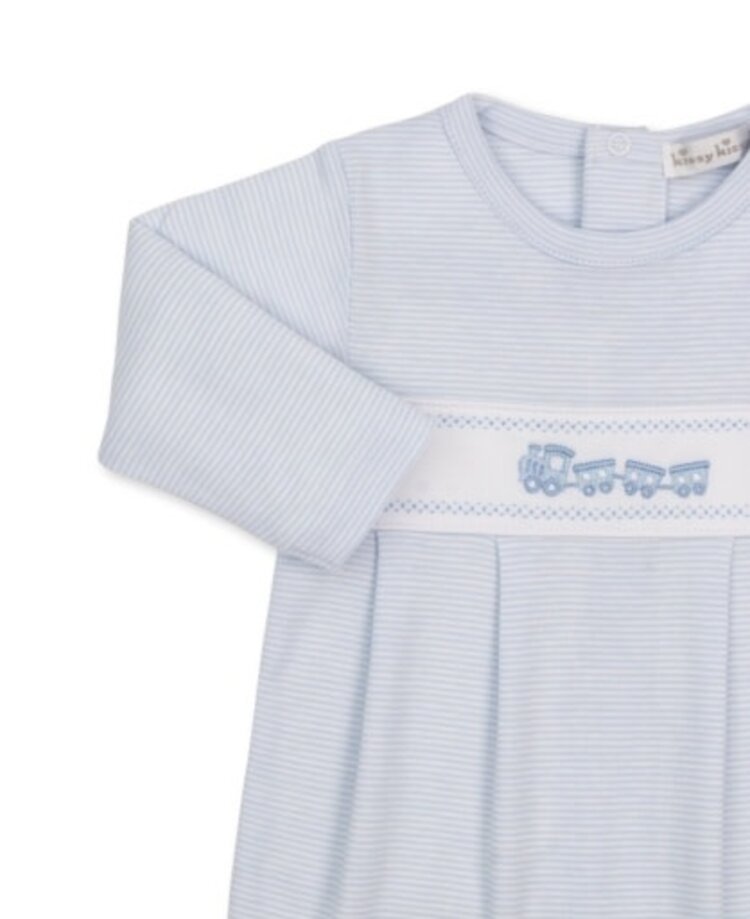 Kissy Kissy Blue Stripe Train Footie