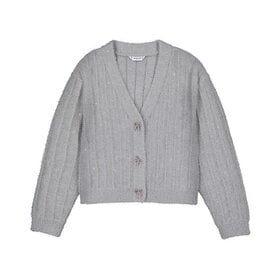 Mayoral Steel Gray Sequin Bow Button Cardigan