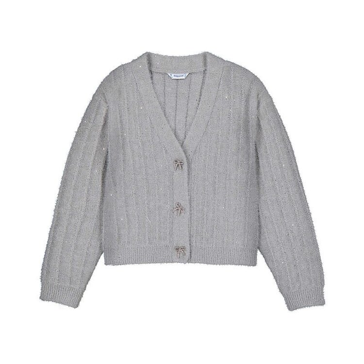 Mayoral Steel Gray Sequin Bow Button Cardigan