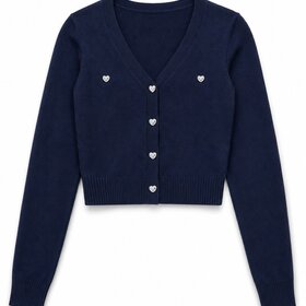 Theme Navy With Heart Buttons Cardigan