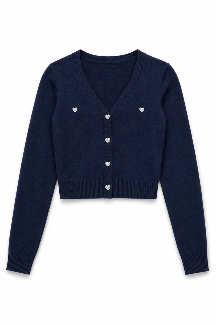 Theme Navy With Heart Buttons Cardigan