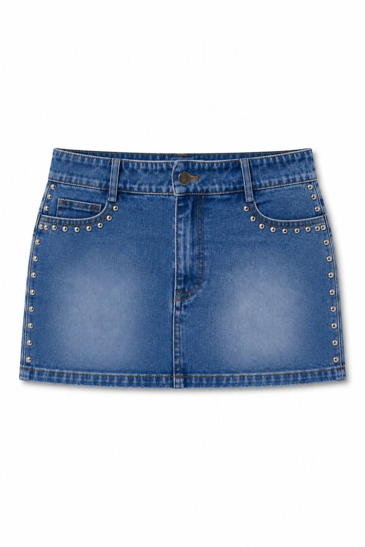 Theme Cooper Light Wash Denim With Studs Skirt