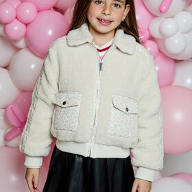 Design History Beige Fleece and Floral Jacket