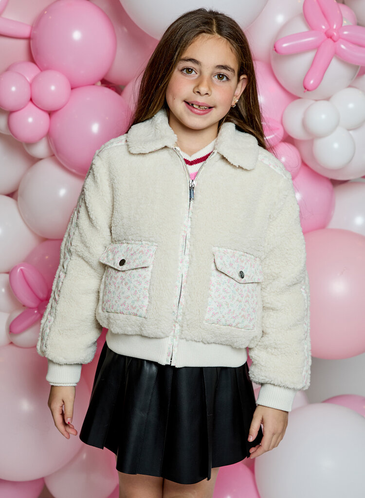 Design History Beige Fleece and Floral Jacket