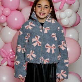 Design History Gray with Pink Bows Fleece Jacket