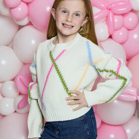 Design History White with Colored Lines Sweater
