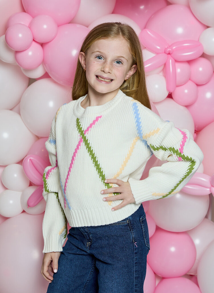 Design History White with Colored Lines Sweater