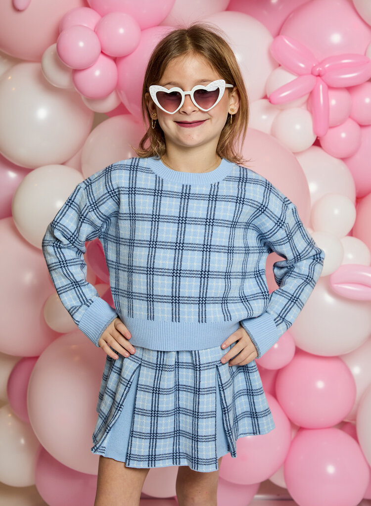 Design History Blue Plaid Pleated Sweater Skirt