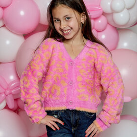 Design History Hot Pink and Yellow Fuzzy Cardigan