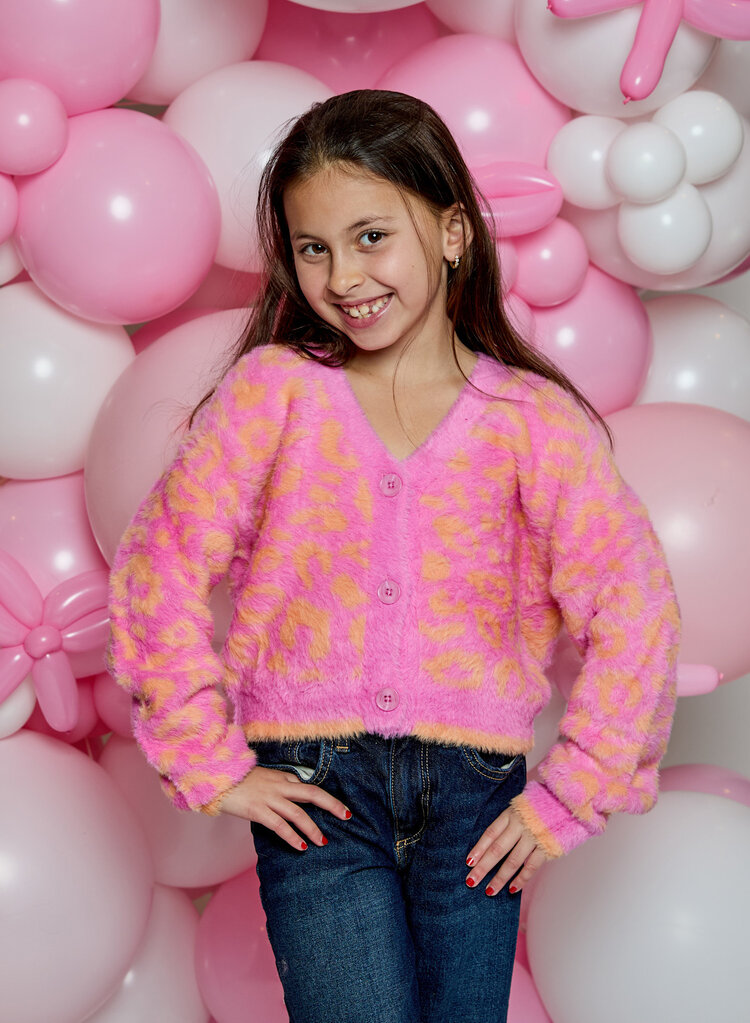 Design History Hot Pink and Yellow Fuzzy Cardigan