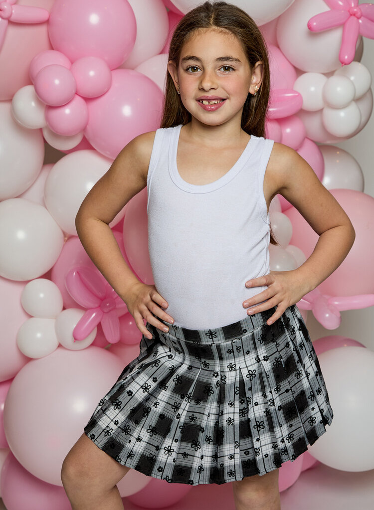 Design History Black and White Plaid Flower Skirt