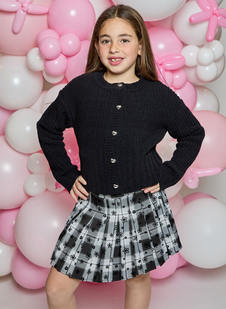 Design History Black and White Plaid Flower Skirt