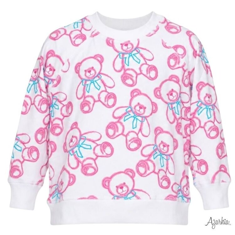 Azarhia Spray Painted Bears White Oversized Sweatshirt