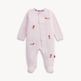 Magnetic  Me EMBROIDERY DOGS PINK VELOUR FOOTIE