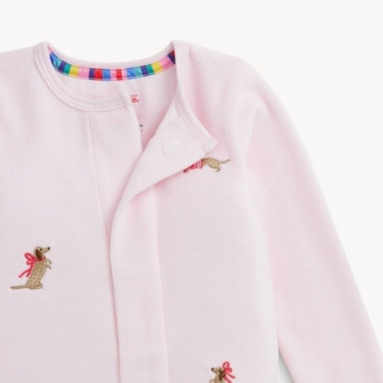 Magnetic  Me EMBROIDERY DOGS PINK VELOUR FOOTIE