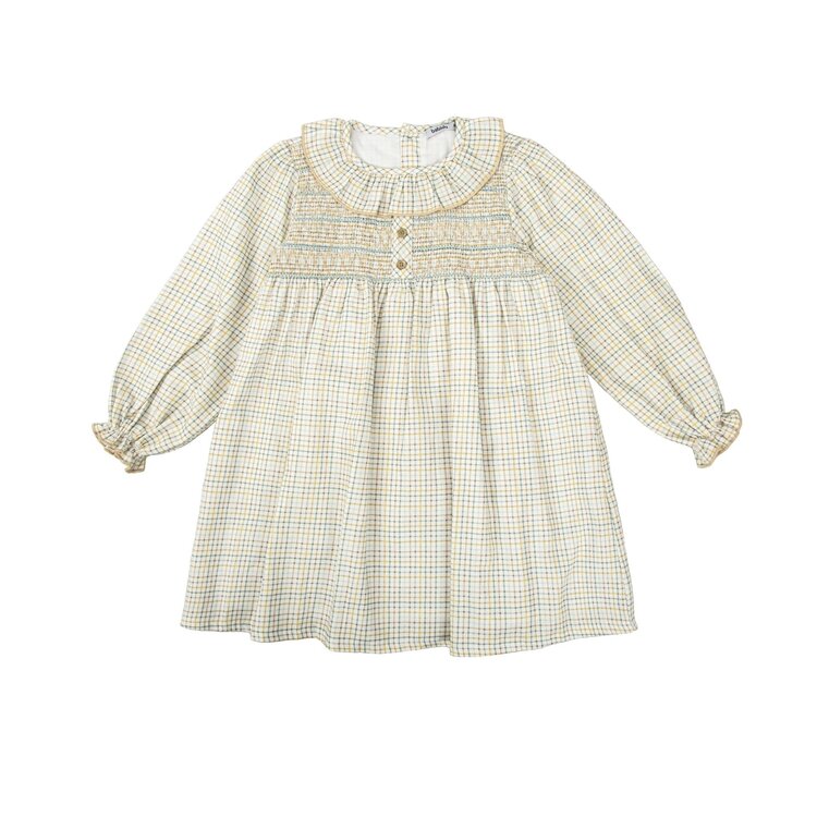Babidu Yellow Plaid Smocked Dress