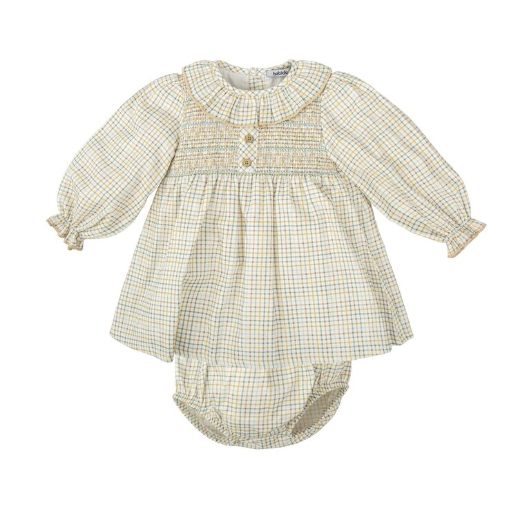 Babidu Yellow Plaid Smocked Dress Set