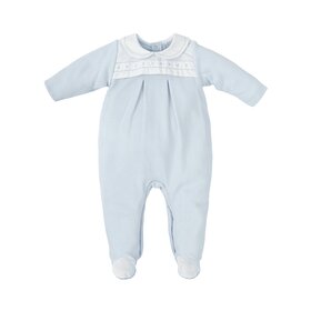 Babidu Blue Emb Dot Collar Footie