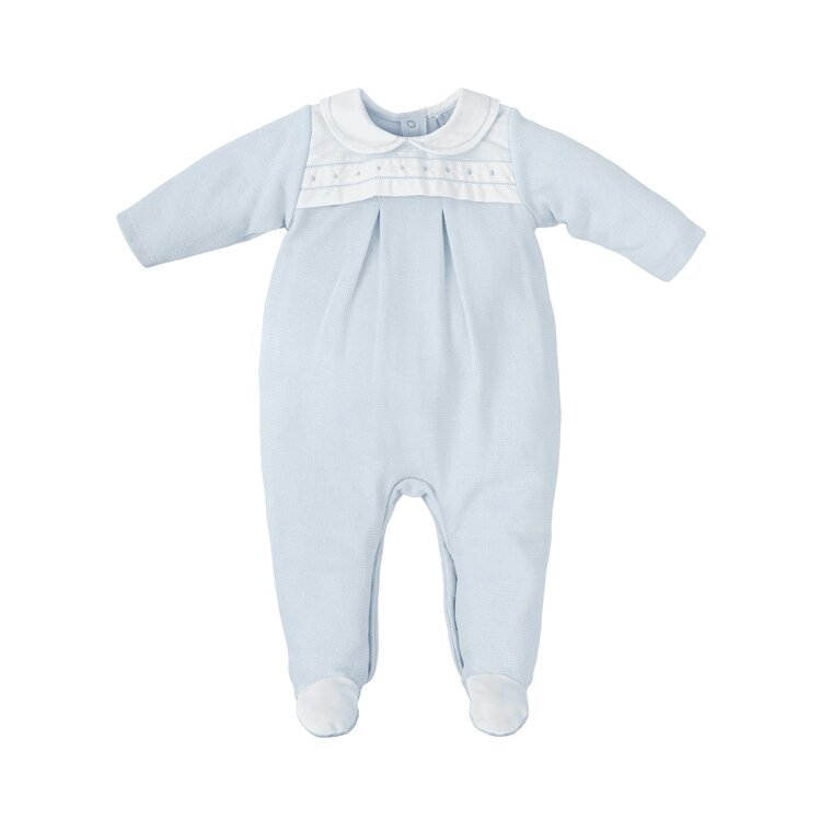 Babidu Blue Emb Dot Collar Footie