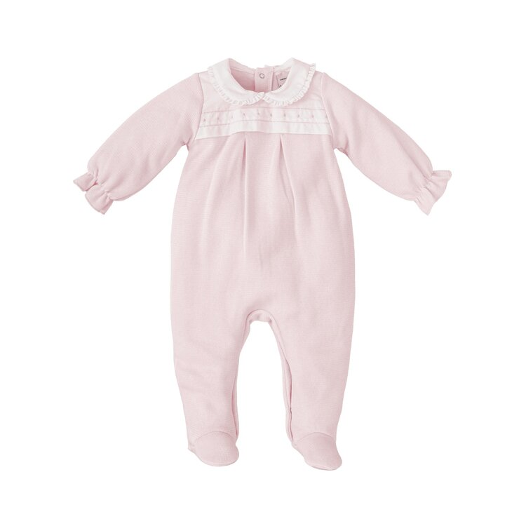 Babidu Pink Emb Dot Collar Footie