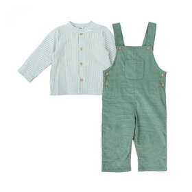 Babidu Green Stripe Corduroy Overall Set