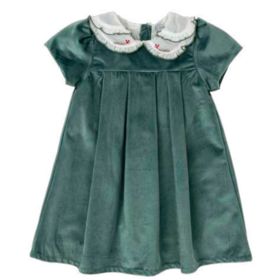 Babidu Green Velour Berry Collar Dress