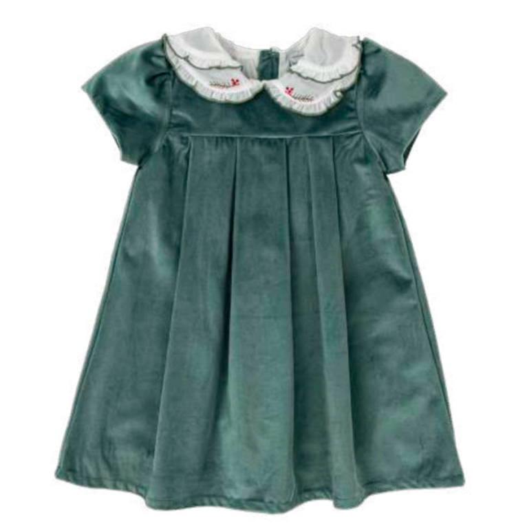 Babidu Green Velour Berry Collar Dress