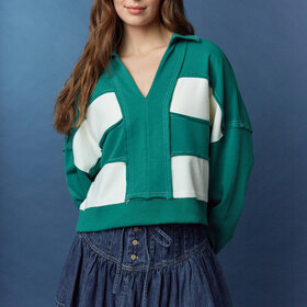 Peach Love Green White Block Collar Sweatshirt
