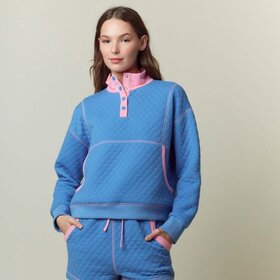 Peach Love Royal Blue and Pink Quilted Pullover