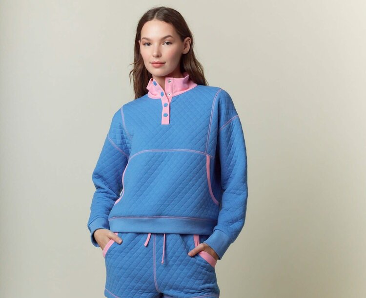 Peach Love Royal Blue and Pink Quilted Pullover