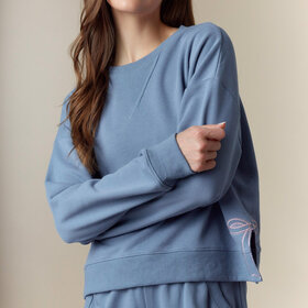 Peach Love Dusty Blue Bow Detail Top