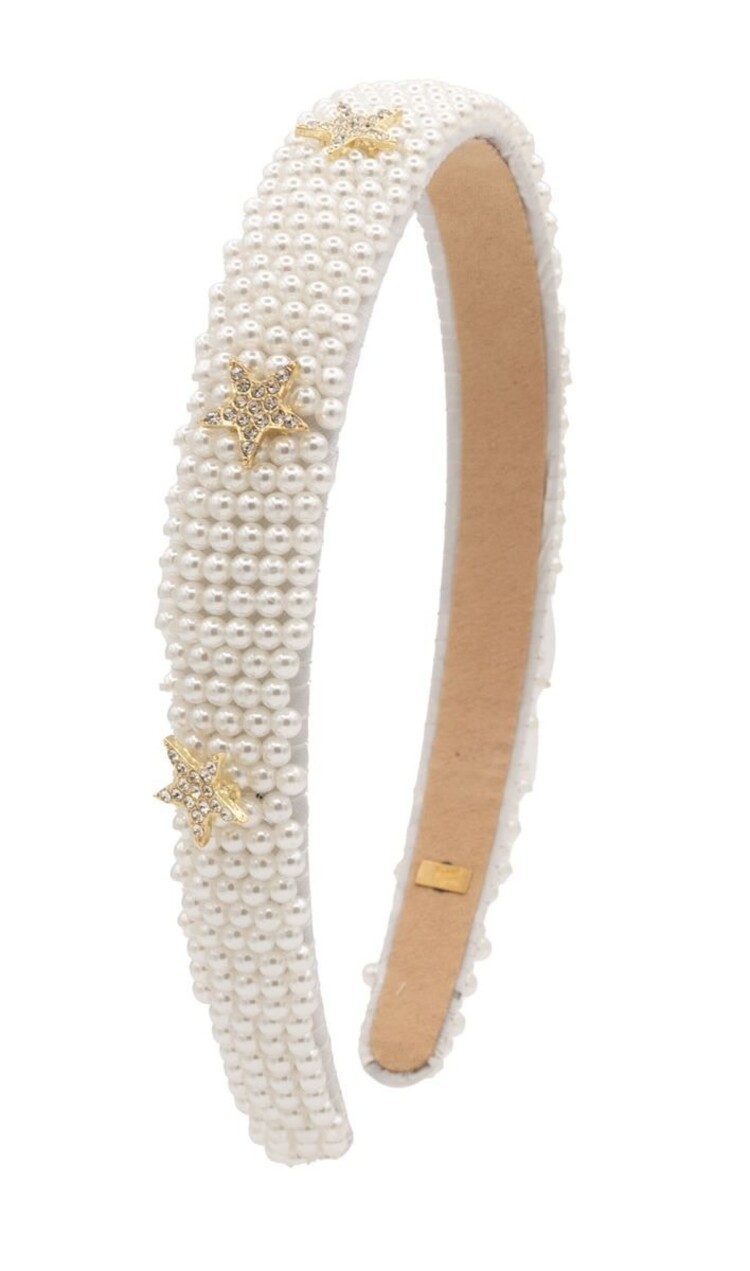 Bari Lynn Pearl Heaband With Charm