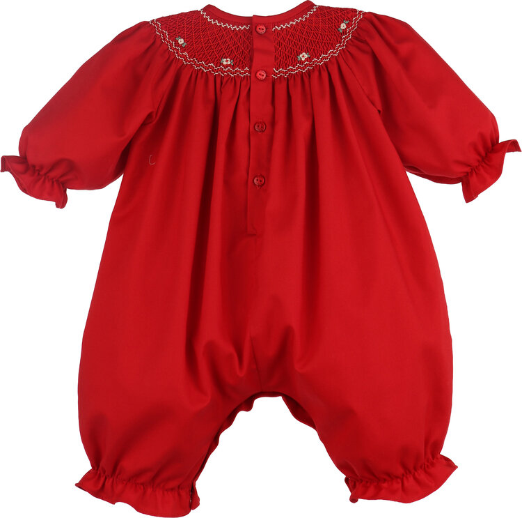 Luli&Me Red Smocked Long Bubble