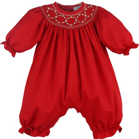 Luli&Me Red Smocked Long Bubble