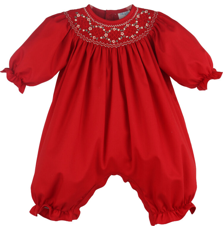 Luli&Me Red Smocked Long Bubble