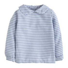 Little English Peter Pan Shirt - Gray Blue Gingham
