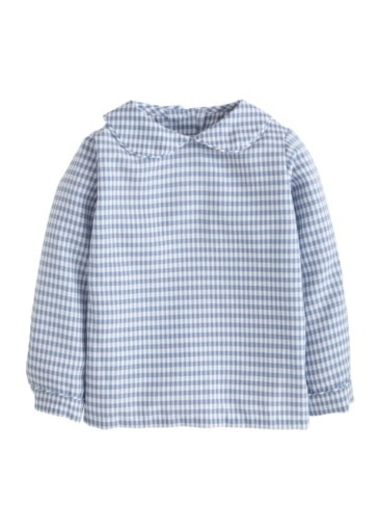 Little English Peter Pan Shirt - Gray Blue Gingham
