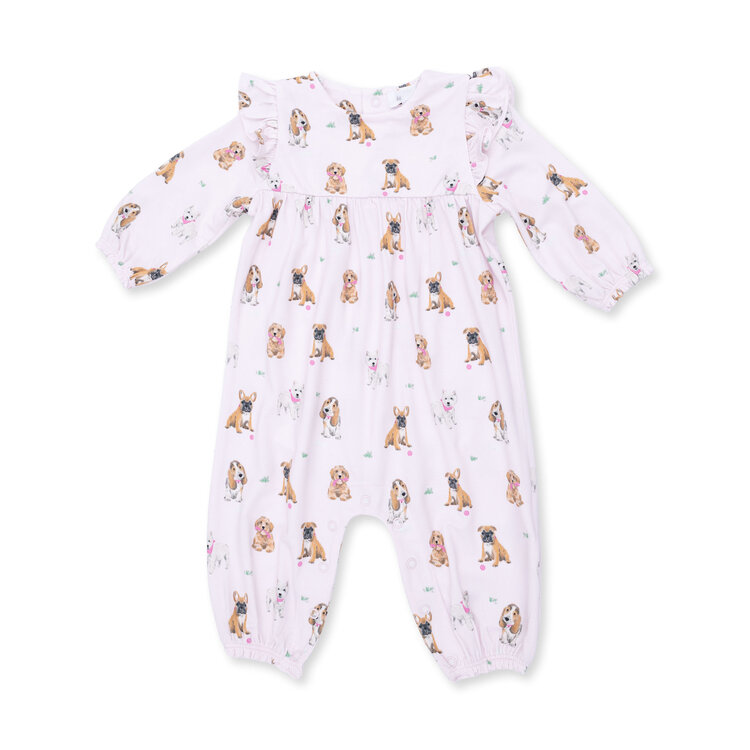 Angel Dear Bestie Dogs Pink Ruffle Sleeve Romper