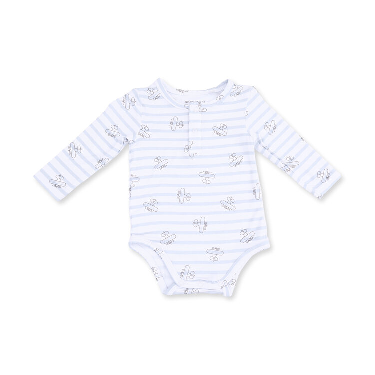 Angel Dear Airplane Stripe Henley Bodysuit