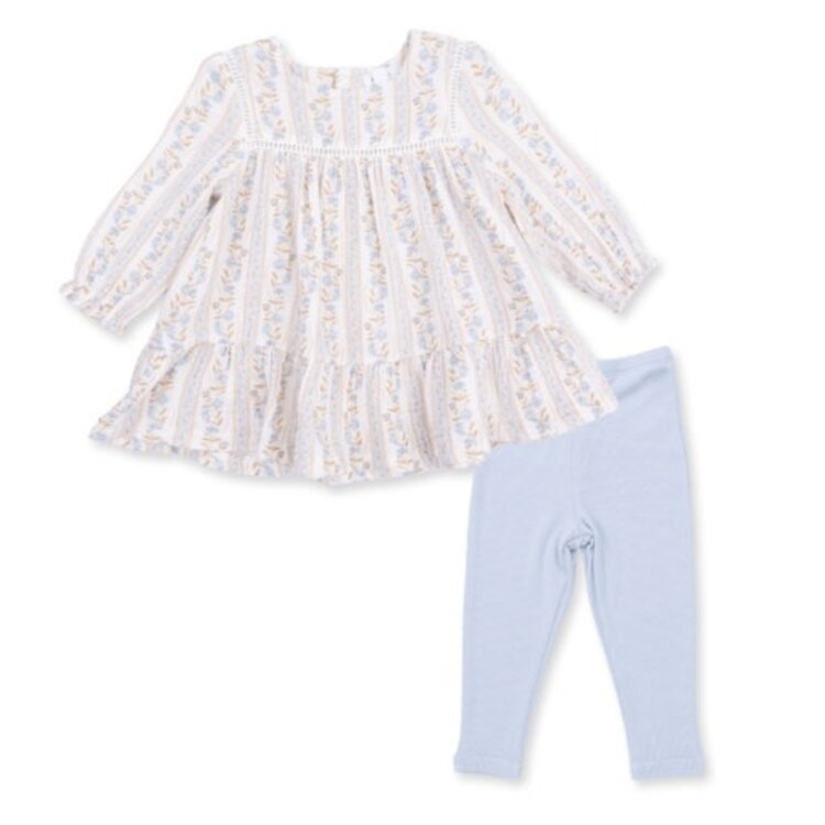 Angel Dear Catarina Floral - Puffed Long Sleeve Tiered Dress and Leggings