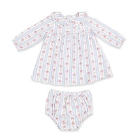 Angel Dear Anna Floral Stripe - Long Sleeve Peter Pan Ruffle Collar Dress and Bloomer