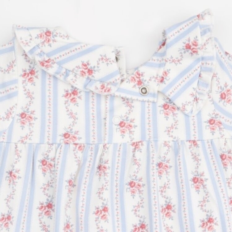 Angel Dear Anna Floral Stripe - Long Sleeve Peter Pan Ruffle Collar Dress and Bloomer
