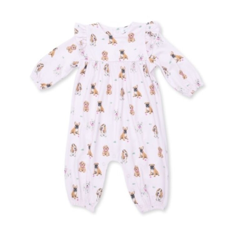 Angel Dear Bestie Dogs Pink Ruffle Sleeve Romper