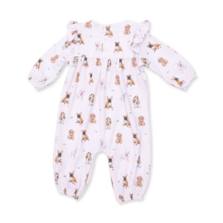 Angel Dear Bestie Dogs Pink Ruffle Sleeve Romper