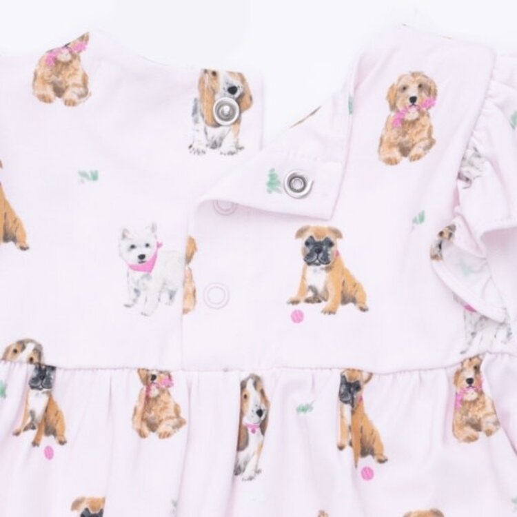 Angel Dear Bestie Dogs Pink Ruffle Sleeve Romper