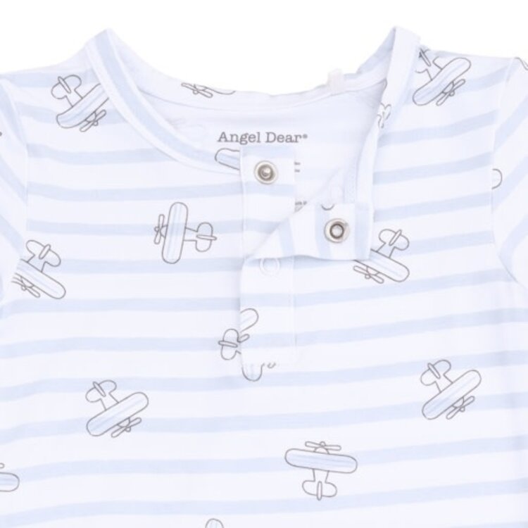 Angel Dear Airplane Stripe Henley Bodysuit